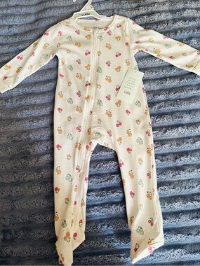 Llama Baby Cream Floral Print Zip One-Piece